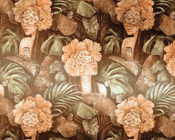 Vintage patroon met vrouwen tussen bloemen