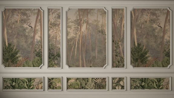 Een compositie met een bos in stucwerk