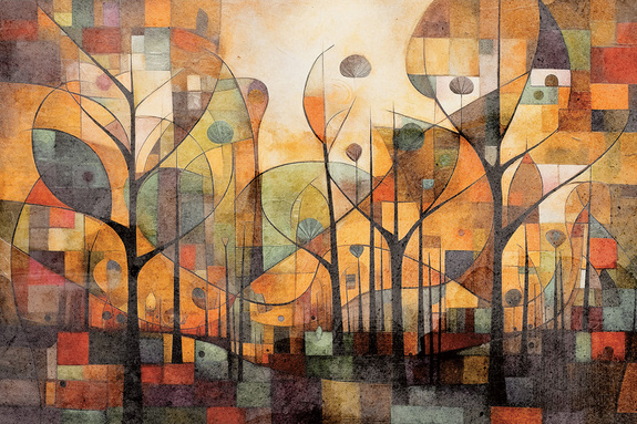 Kleurrig bos abstracte compositie in de stijl van klimt