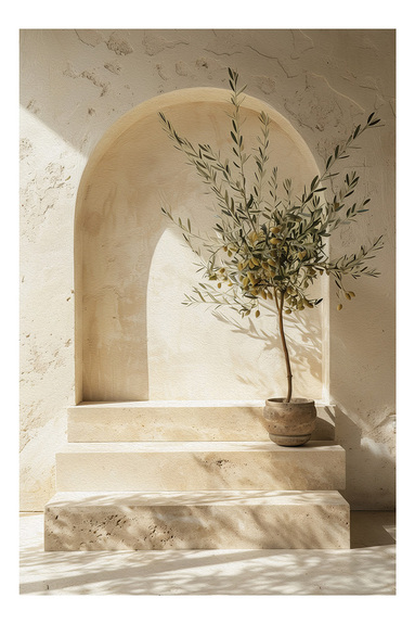 Mediterrane stijl olijfboom op een beige achtergrond