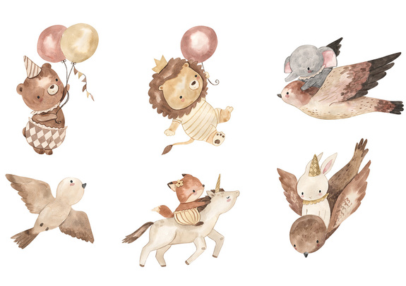 Schattige aquareldieren met ballonnen