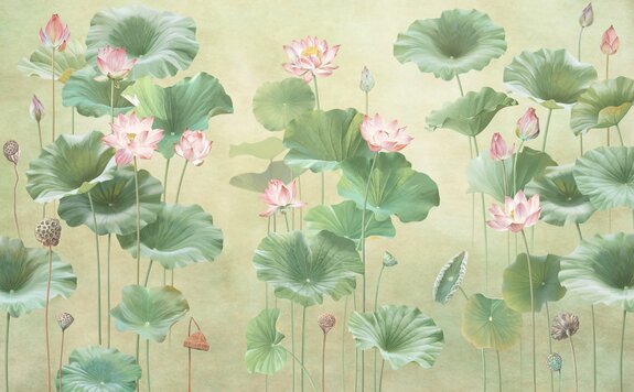 Roze waterlelies tussen groene bladeren - natuurlijk motief