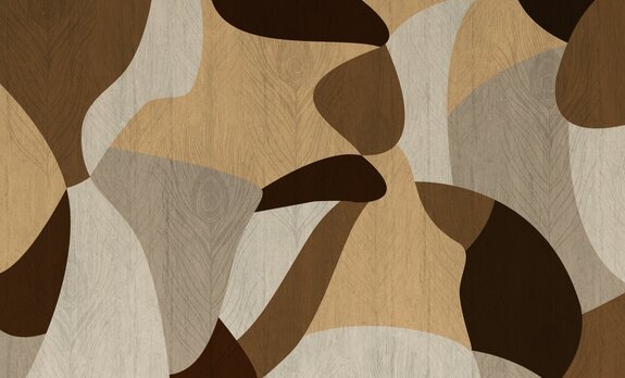 Pauwenveren op abstracte houten achtergrond met geometrische vormen