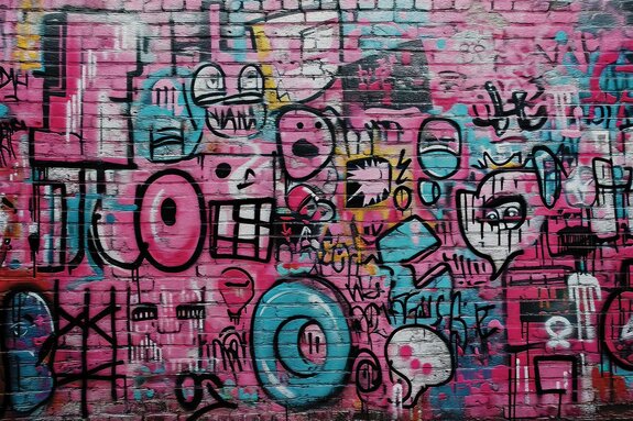 Abstracte illustraties op een bakstenen muur