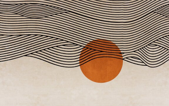 Abstract landschap met zonsondergang