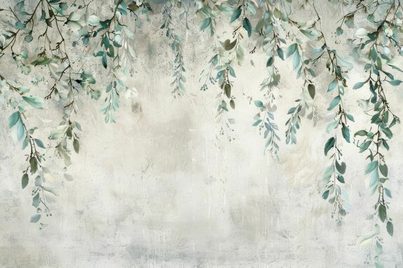 Groene bladeren aan takken hangen erboven