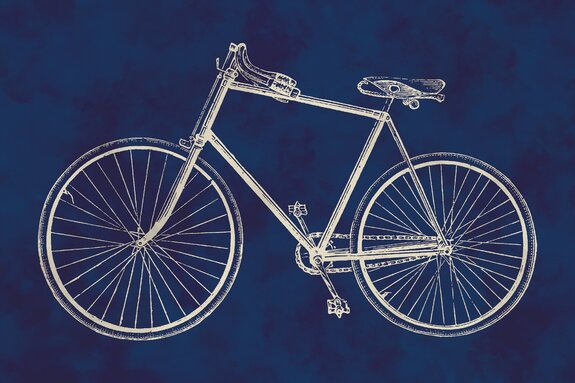 Retro fietsschets op blauwe achtergrond
