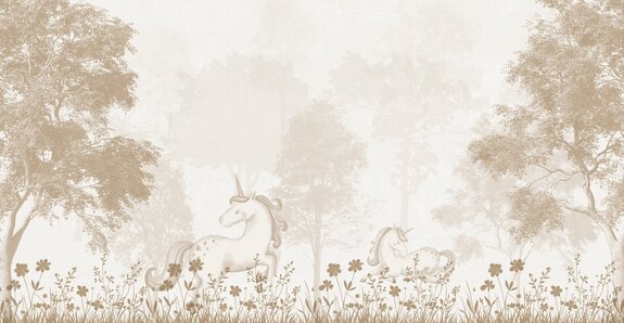 Magisch bos met eenhoorns en bloemen