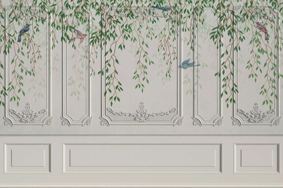 Decoratieve muur met vogels en planten