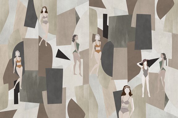 Vrouwelijke figuren in geometrische abstractie