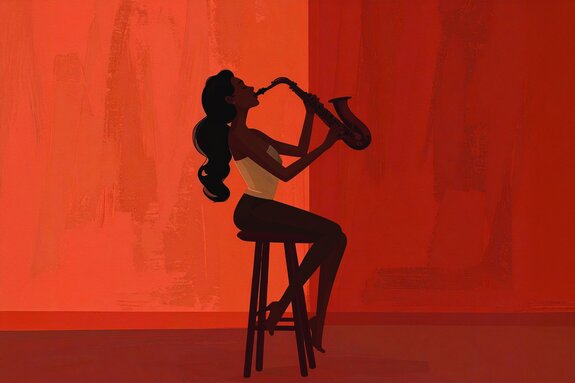 Muzikaal portret van een vrouw die saxofoon speelt