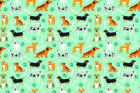 Grappige honden en botten in een illustratief patroon