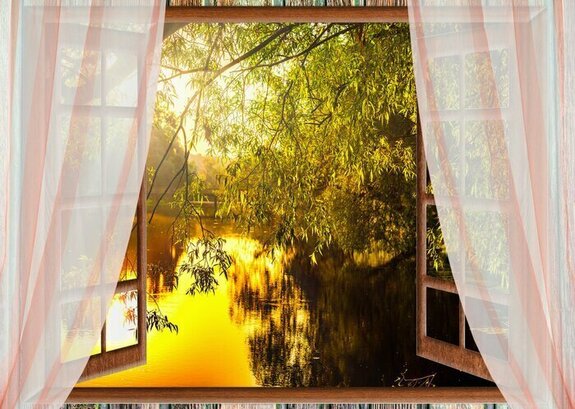 Zonsopgang uitzicht vanuit het raam