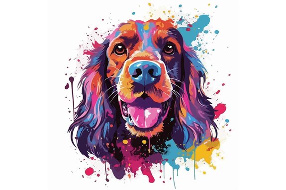 Kleurrijk portret van een hond in pop-artstijl