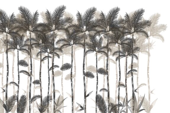 Schets van een tropische jungle met palmbomen