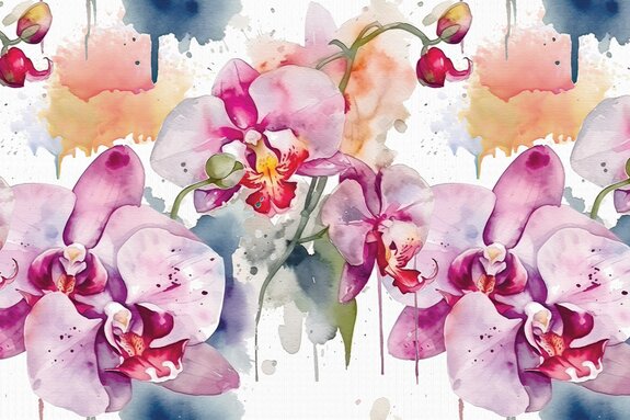 Aquarel orchideeënbladeren en bloemen
