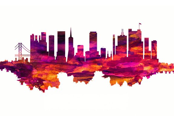 Illustratie van san francisco in rode kleuren