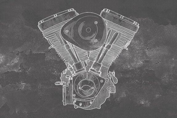 Technische stijltekening van een motorfietsmotor