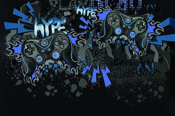 Zwart-blauwe graffiti met gamethema