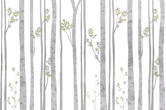 Berkenbomen met bladeren in aquarelstijl op een witte achtergrond