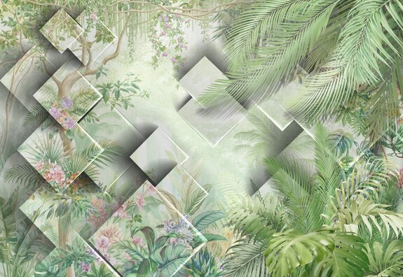 Groen junglelandschap met moderne 3d-geometrie