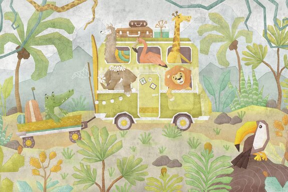 Safaribus met schattige jungledieren