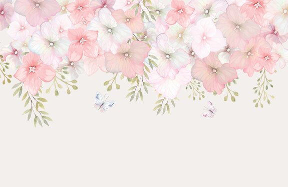 Aquarelbloemen en vlinders in een pastelcompositie