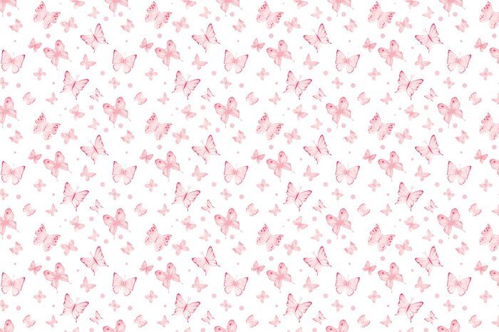 Kinderpatroon met aquarelvlinders en stippen op een lichte achtergrond