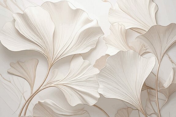 Ginkgo leaves on a white background, elegant motif in glamour style