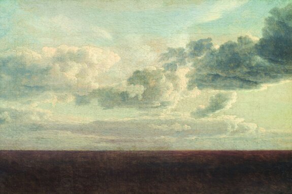 Een wilde weide tegen een lucht met witte wolken