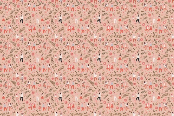 Silhouetten van dansers in het midden van een bloementuin