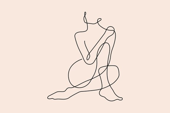 Een minimalistische schets van een vrouwelijk silhouet