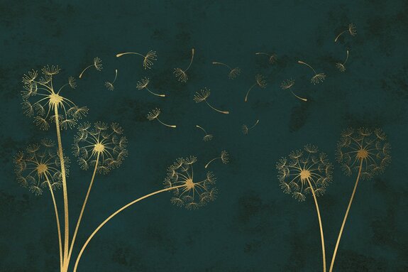 Gouden paardenbloemen op donkergroen