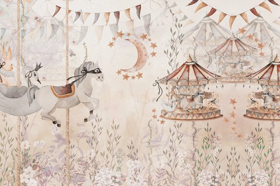 Fantasierijke begroeiing met draaimolen en paarden