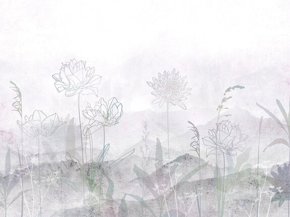 Wilde bloemen en planten tegen een berglandschap