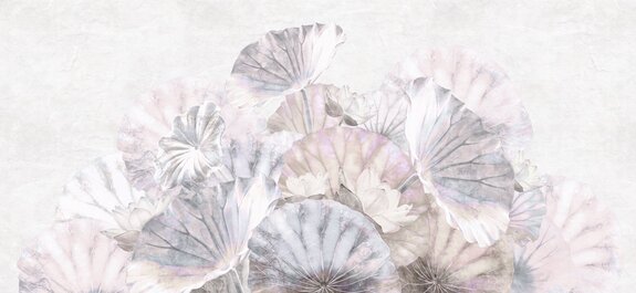 Waterlelies en bladeren in pastelkleuren