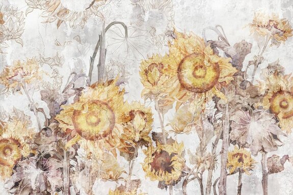 Zonnebloemen in een botanisch patroon voor de muur