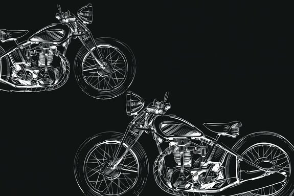 Witte schetsen van motorfietsen op een zwarte achtergrond