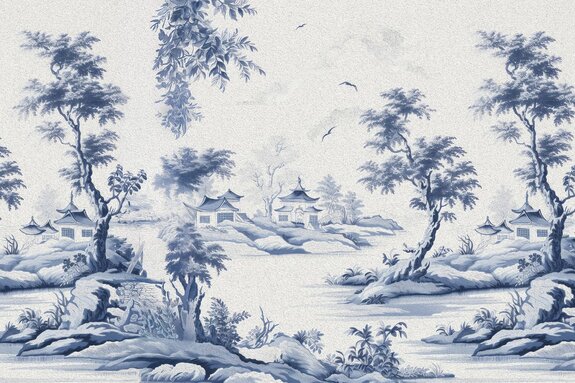 Blauw landschap van een japans dorp