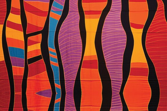 Abstract patroon in oranje en paarse vormen