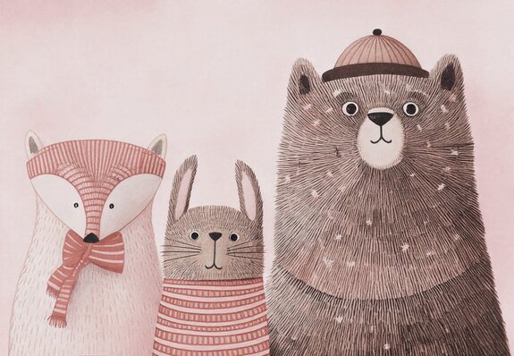 Dieren in kleding in een kleurrijke schets