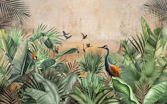 Tropische jungle met exotische vogels
