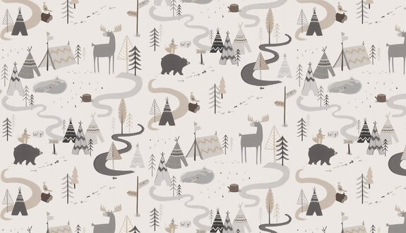 Scandinavisch bos met schattige dieren in natuurlijke kleuren