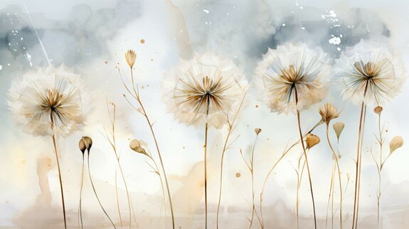 Delicate dandelions on a watercolor background subtle botanical motif
