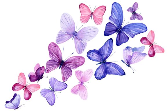 Delicate pattern with butterflies in watercolor style on a light background