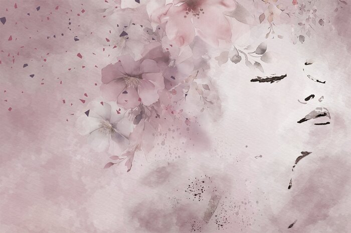 Portret van een vrouw tussen aquarelbloemen in roze tinten