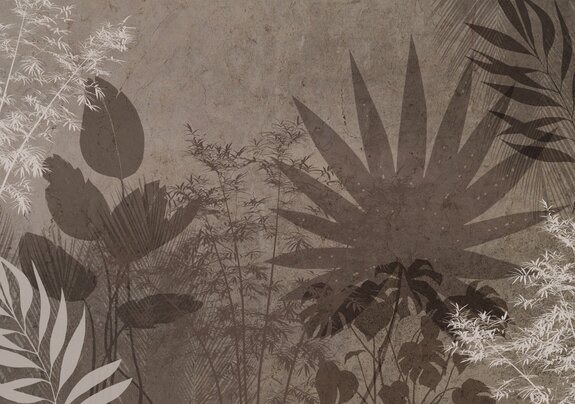 Schaduwen van tropische bladeren op een bruine achtergrond