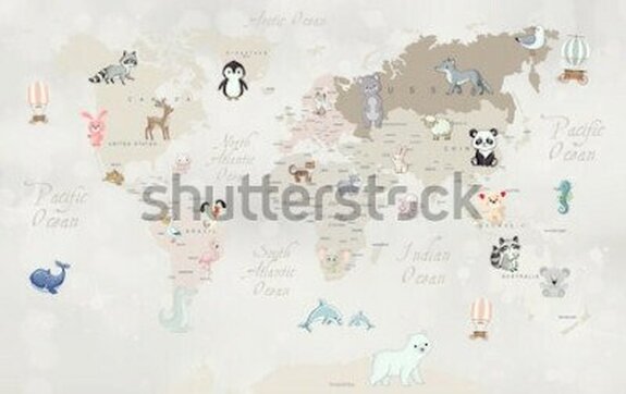 Beige wereldkaart met dieren
