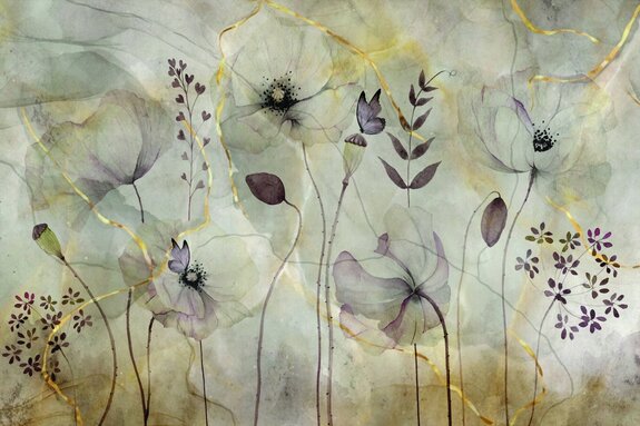 Delicate wilde klaprozen met gouden decoratie