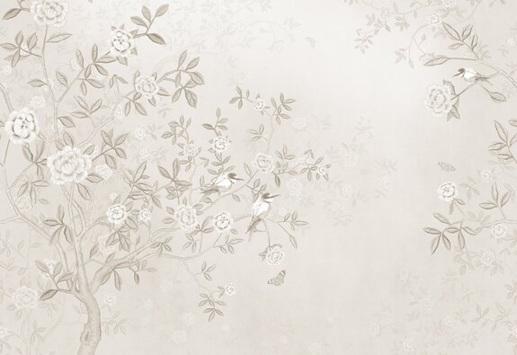 Vogels op de takken van bloeiende bomen in vintage stijl